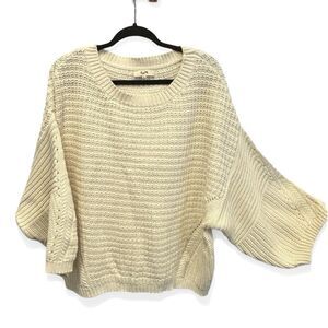 KYE MI Oversized Boxy Sweater Drop Shoulder 3/4 Sleeves Creamy Chunky